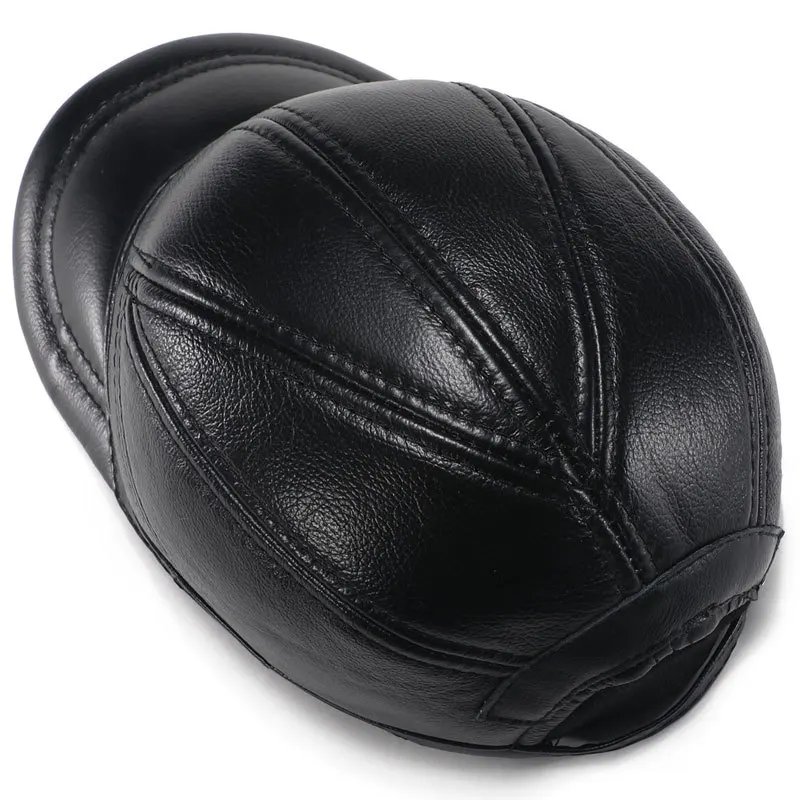 

Genuine Leather Baseball Cap Men Autumn Winter Cowhide Caps Keep Warm Windbreaker Earmuffs Dad Hat Real Leather Hats For Men