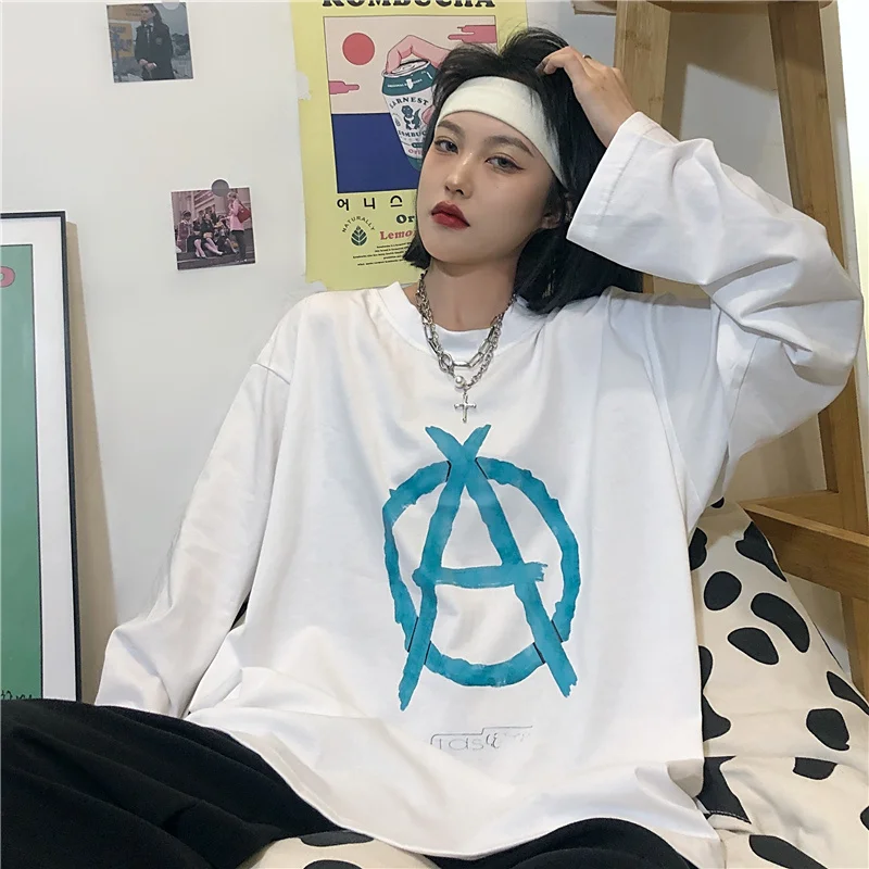 

American Hiphop Fried Street Long-Sleeved T-shirt Female 2021 Loose Thin Ins Harajuku Style Chic Hong Kong Style Early Autumn
