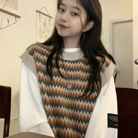 autumn vintage striped knit vest women korean cute casual loose sweet girly top preppy style the basic pullover sweater new 2020