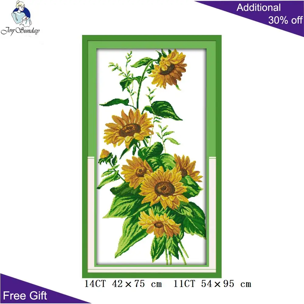 Набор для вышивки крестиком Joy Sunday Подсолнухи ваза золотого шара стул украшение