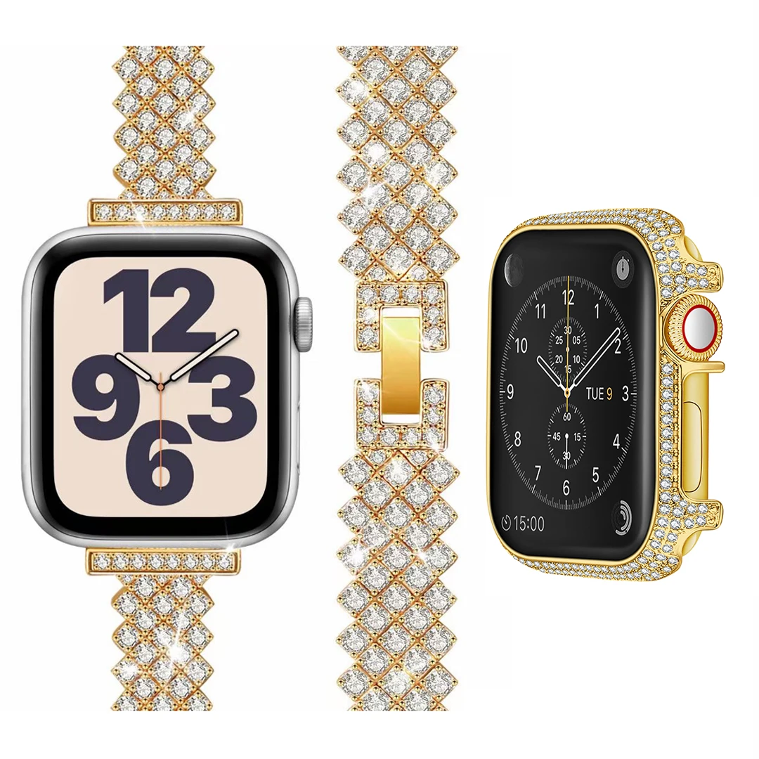 

Роскошный Бриллиантовый ремешок для Apple Watch 44 мм 40 мм 38 мм 42 мм, металлический ремешок для Iwatch SE 6 5 4 3 2, ювелирные изделия, браслет-цепочка