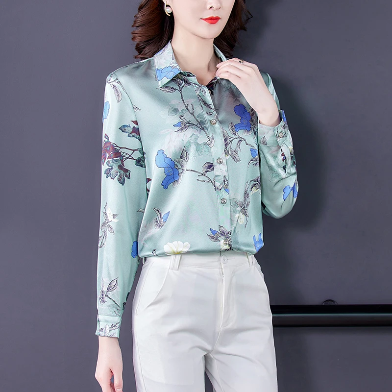 

Рубашка COIGARSAM, женские топы, осень 2021, новая шелковая рубашка с длинным рукавом и отложным воротником с принтом для женщин