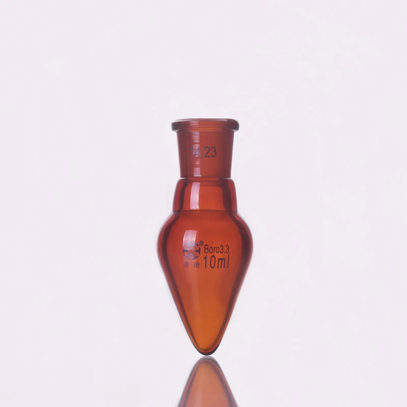 Brown pear-shaped flask,Capacity 10ml,Joint 14/23,Brown heart-shaped flasks,Brown coarse heart-shaped grinding bottles