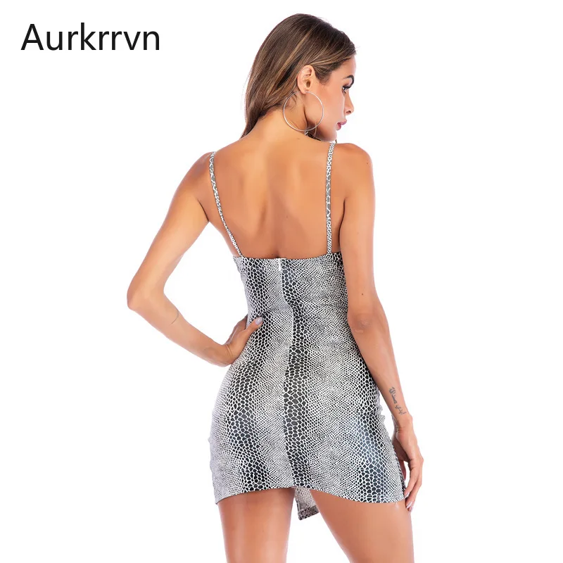 

Aurkrrvn Women's Sexy Leopard Printed Mini Dress Deep V Neck Lace Up Strap Dress Female Backless Summer Night Club Dresses Femme