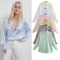 baldauren2022 hot spring and summer new fashion silk satin texture casual blouse tide top out of stock plaid shirt women