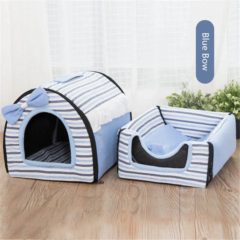 Blue Bow Домик для питомца, Конура матрас для собачьей лежанки кошка палатка-гнездо Теплый Щенок кролик Лежанка-домик складная корзина для животных кроватка для кота Лежанка для собаки - Цвет: Blue Bow
