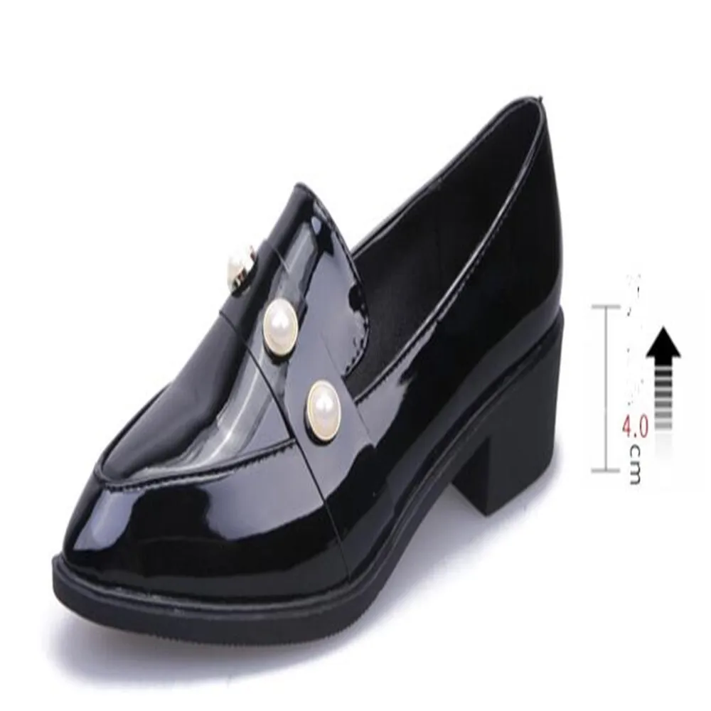 Брендовая обувь с жемчугом женская повседневная кожаная черные туфли оксфорды