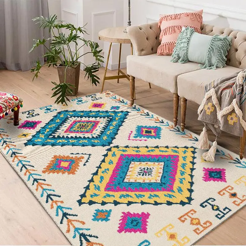 

New Style Geometric Floral Decoration Colorful Carpet Rug Living Room Wood Floor Non-slip Antifouling Carpet For Bedroom Parlor
