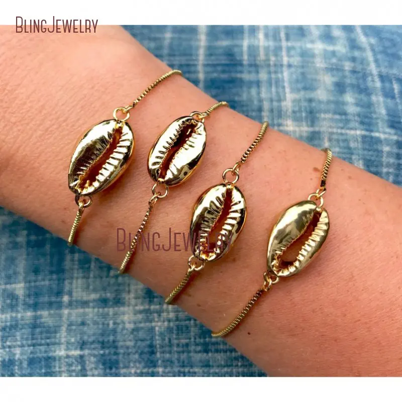 BM18650 Золотой рыбья кость сырья Boho Chic Радужный Галиотис оболочки жесткий Браслет-манжета Белый полумесяц раковина Каури регулируемый браслет BM27548 - Окраска металла: BM18650