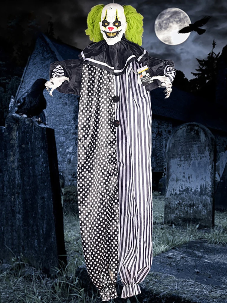 

Halloween Pendant Green-haired Clown Hanging Ghost Props Decoration Luminous Sounding Ornaments Voice-activated Sensor Switch