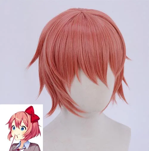 Sayori wig Doki Literature Club Monika cosplay Sayori Yuri Natsuki Косплей Костюм Школьная форма для девочек Женский Игровой костюм полный комплект - Цвет: Sayori wig