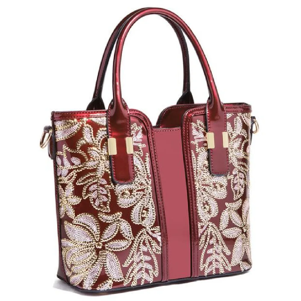 

New women patent-leather bag European and American fashion beaded embroidery handbag Elegant temperament one-shoulder cross bag