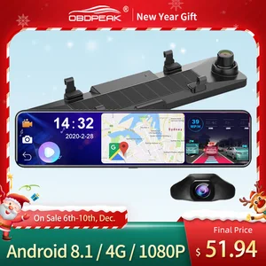 obdpeak d80 android 8 1 4g car dashcam 1080p rearview camera mirror dvr wifi stream media gps adas super night auto registrator free global shipping