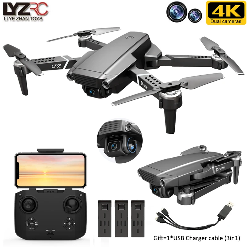 

LYZRC L705 Дрон с Wi-Fi FPV широкоугольный HD 4K 1080P двойная камера режим удержания высоты складной мини Радиоуправляемый квадрокоптер вертолет игруш...