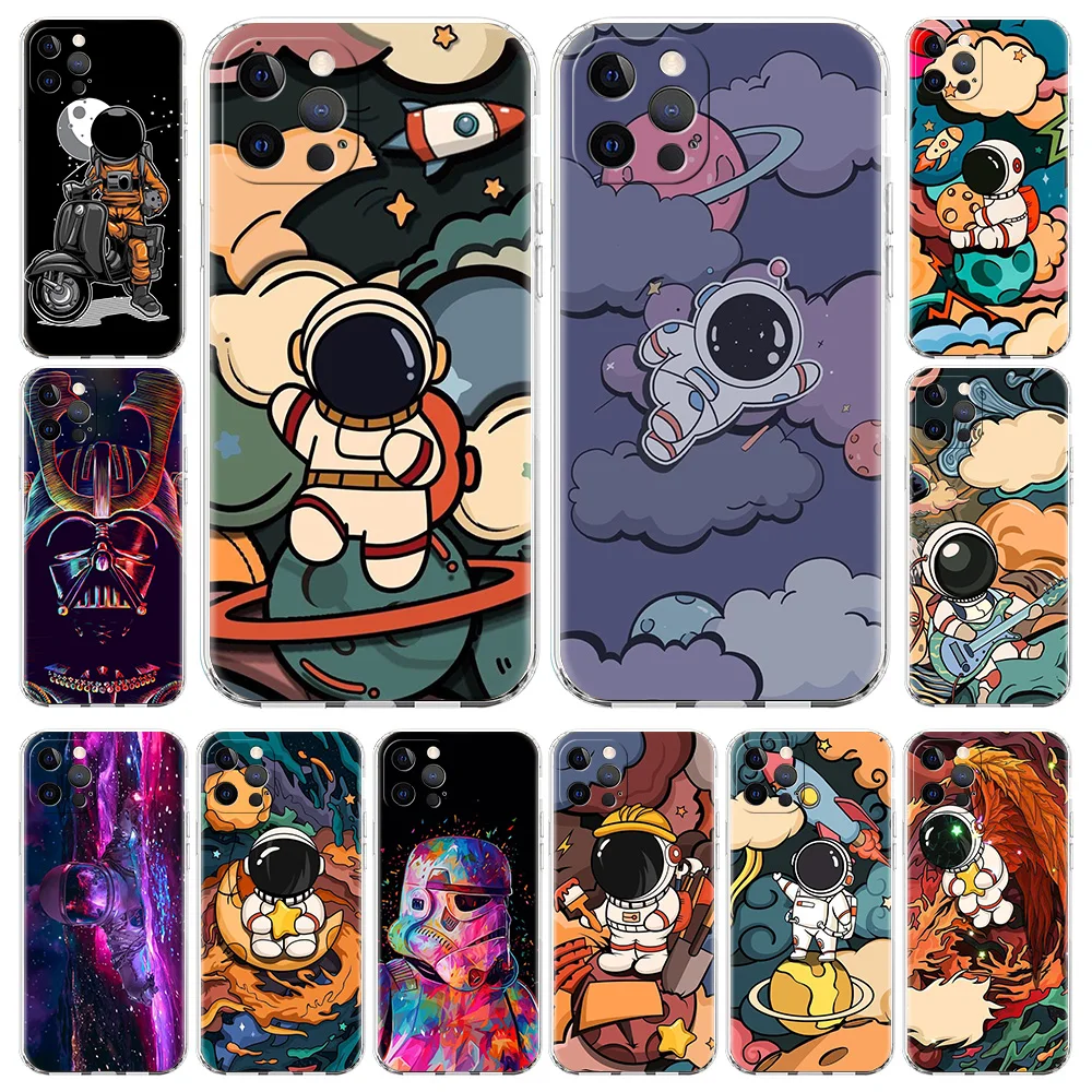 

Star Astronaut Cute Fashion Luxury Phone Case For iPhone 13 Pro 11 12 Max X XR XS 7 8 Plus SE 2020 Clear Silicone Cover Fundas
