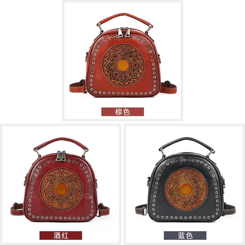 Women's bag 2021 new leather women's head round hole totem portable single shoulder |