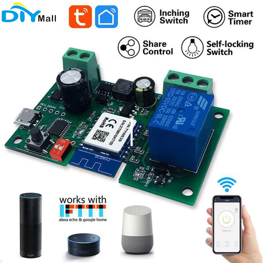

EACHEN One Channel Wifi Smart Relay Module Wireless Switch Momentary Inching Mode Intelligent Support Tuya Smart life APP