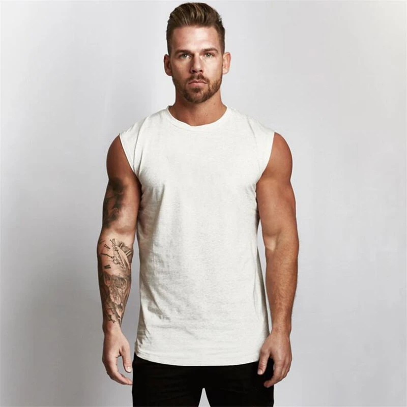 

2019 Summer Newest Brand Mens Curved Hem Solid Color Gyms Stringers Vest Bodybuilding Clothing Fitness Man Tanks Tops