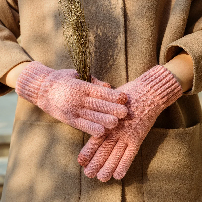 Зимние вязаные шерстяные перчатки с сенсорным экраном для женщин Guantes Invierno Mujer