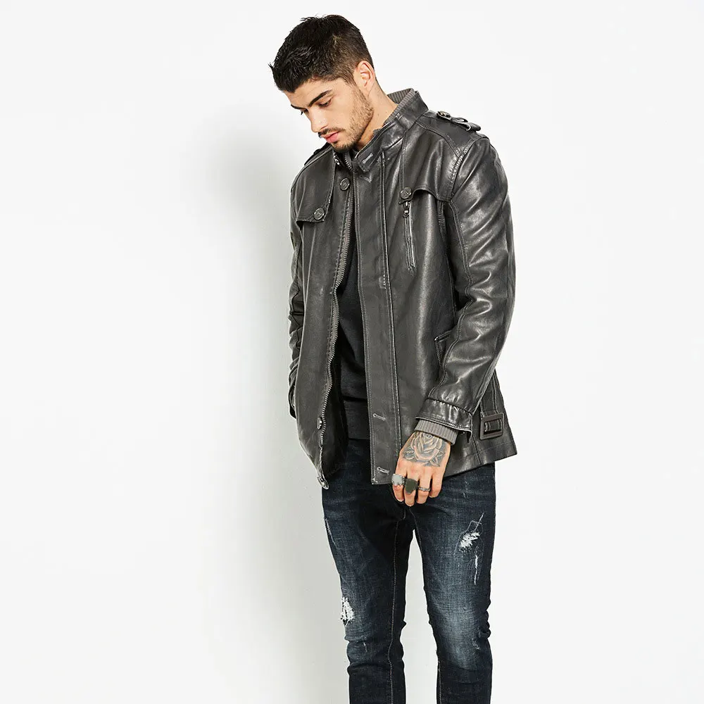 

2019 Осенняя Модная тонкая мужская кожаная куртка теплая зимняя Толстая куртка пальто с поясом однобортный мотоцикл Motorcycle Couro