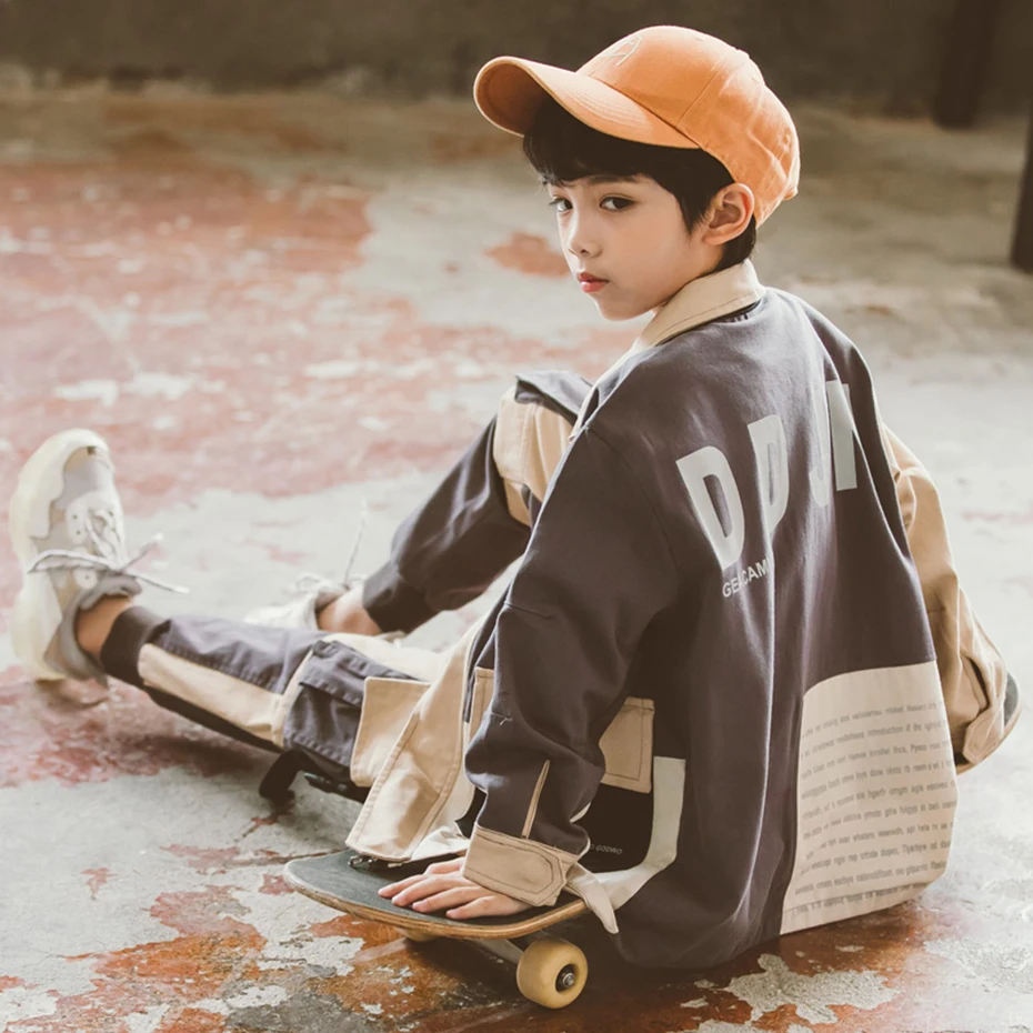 Куртка лоскутные куртки для мальчиков Детская верхняя одежда с отложным