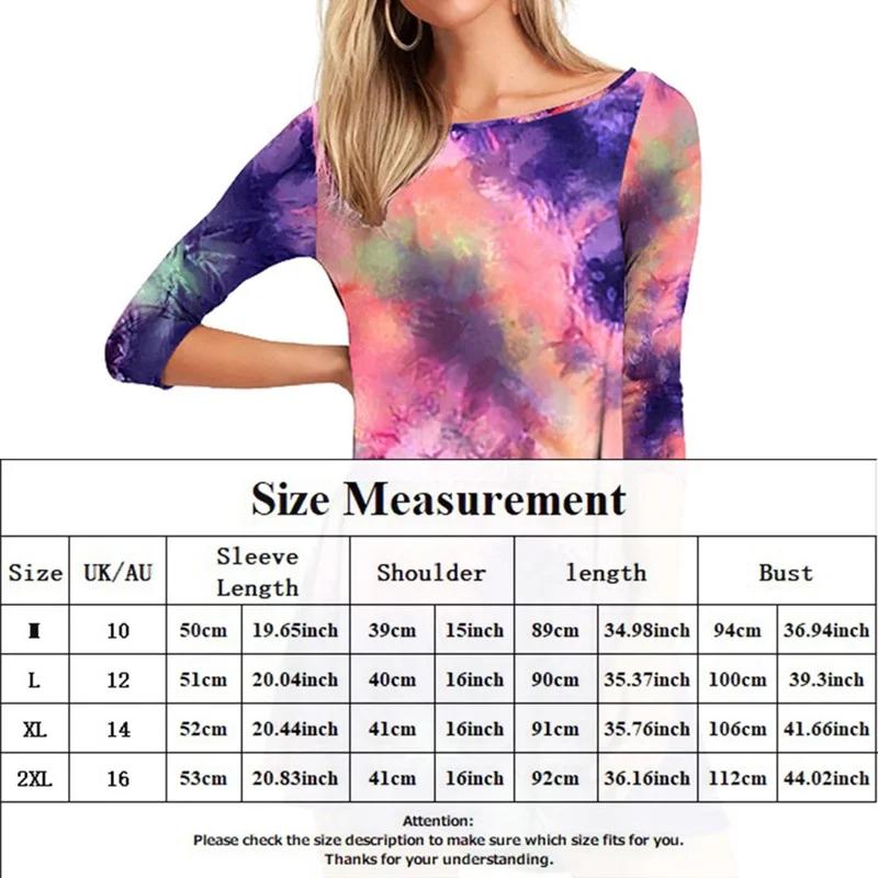 

2020 Spring Autumn New Style Europe And America Women's Dress Three-quarter-length Sleeve Crew Neck Tie-dye Floral Printed