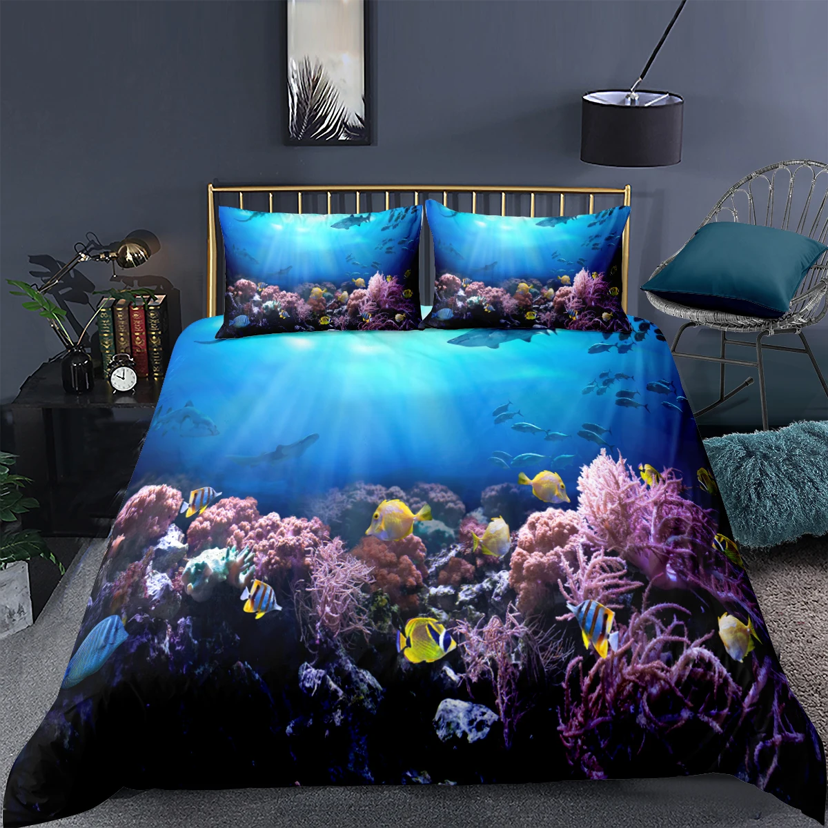 Комплект постельного белья Морская жизнь Модный комплект Голубой океан с