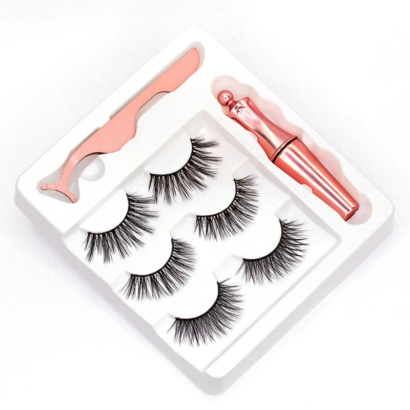 

LULAA 3 Pairs of Magnetic Eyeliner Set Gel-free Magnet False Eyelashes Long Curl Thick 5D Magnetic Eyelashes Magnified Eyes