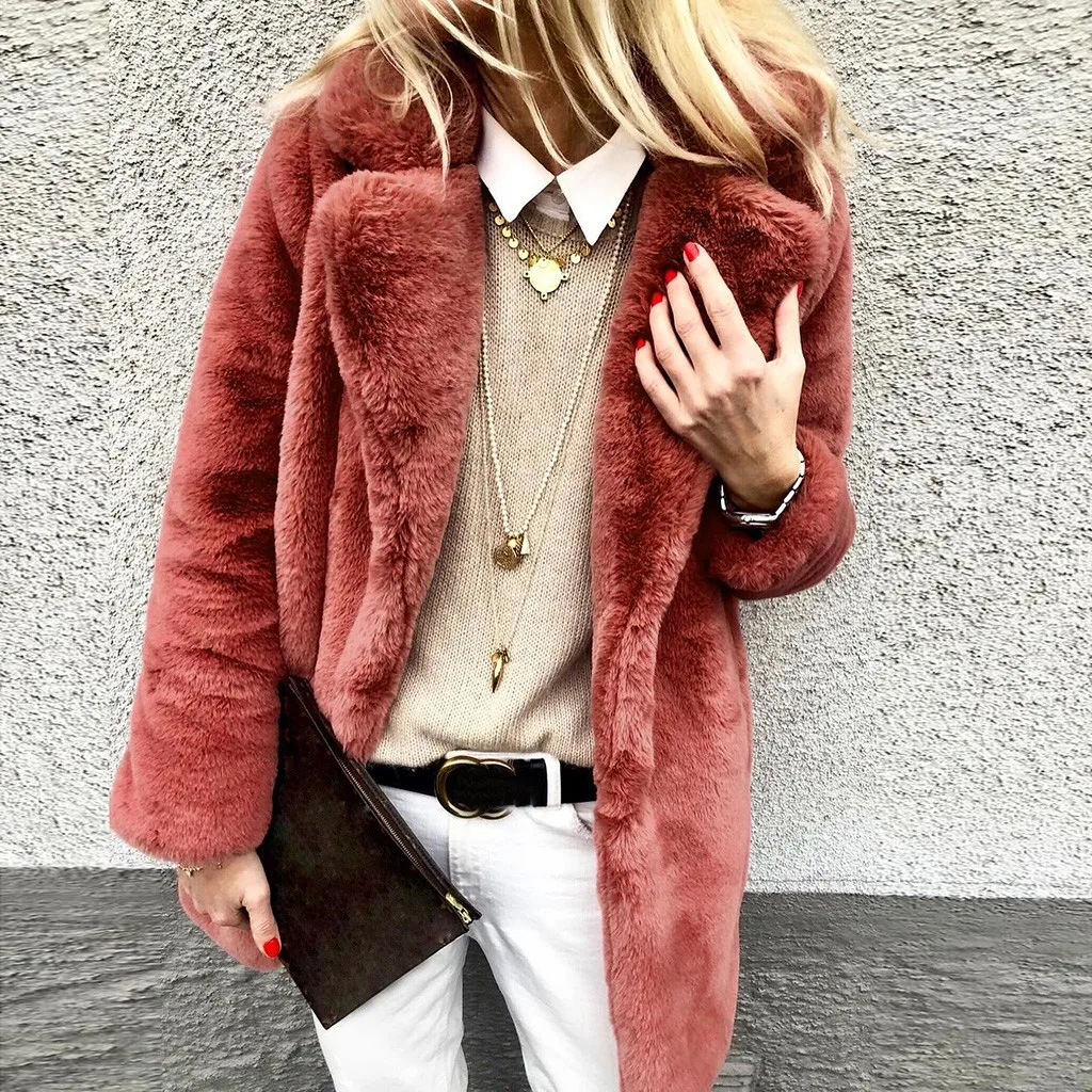 Женская длинная верхняя одежда из искусственного меха теплая флисовая Толстая