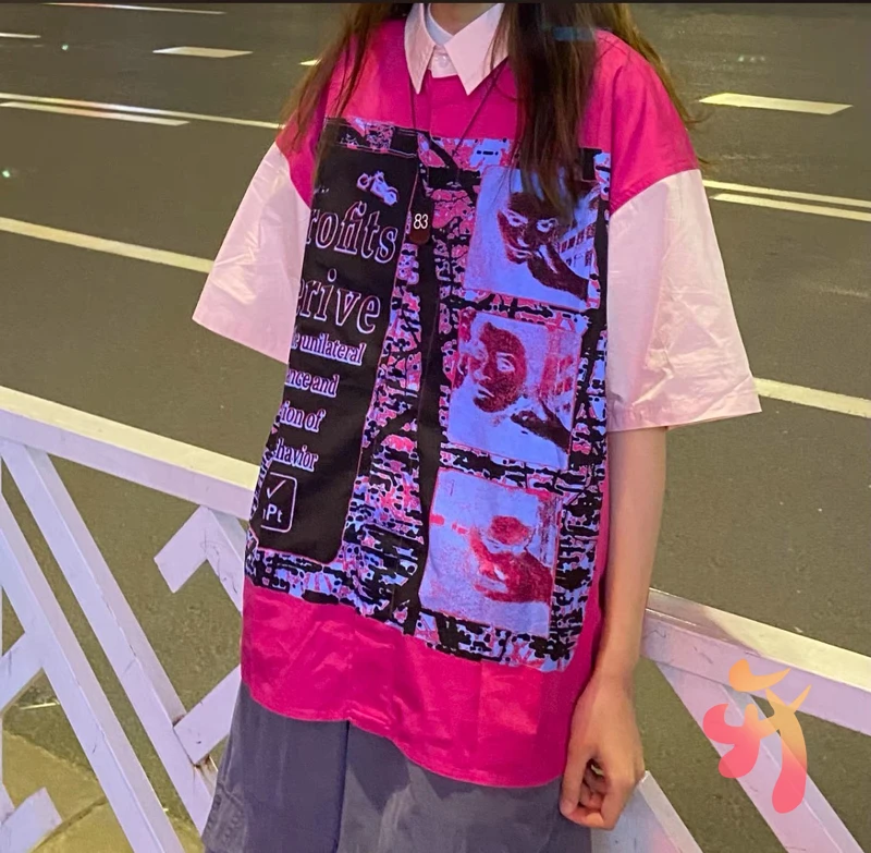 

Oversize CAVEMPT Shirts High Quality Face Ink Stitching Stitching Short-sleeved Shirt Men Women C.E. Casual Hip hop Shirts