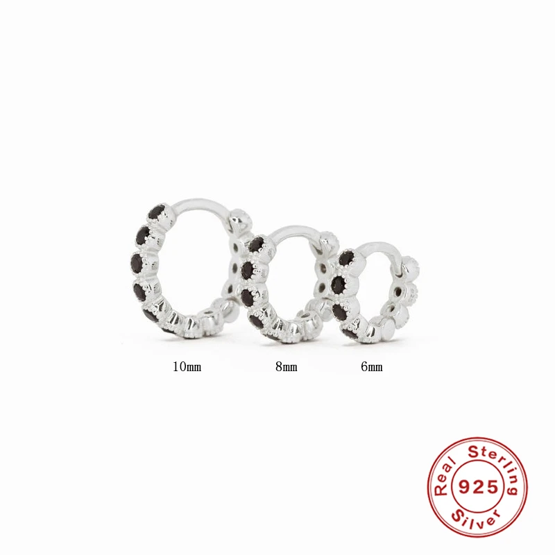 

ROXI Multi-size Black Zircon Crystals Hoop Earrings for Women Jewelry Huggie Earrings 925 Sterling Silver Pendientes Plata 925