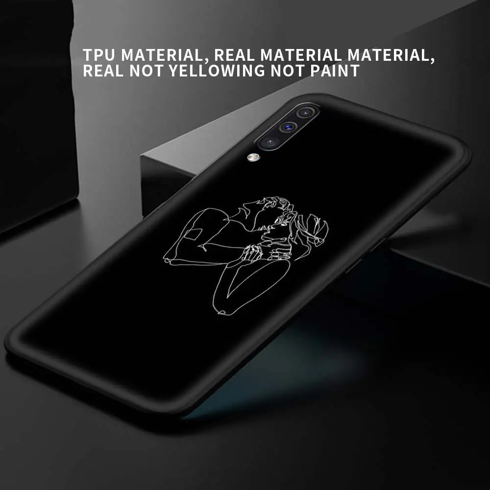 

Phone Case for Samsung Galaxy A70 A50 A21S A51 A71 A40 A30S A20S A10 A10E Soft Coque Minimalist Line Couple Kiss Hand Painted