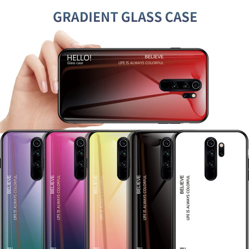 For Xiaomi Redmi Note 8 Pro Case Luxury Hard Tempered Glass Gradient Protective Back Cover case xiaomi redmi note |