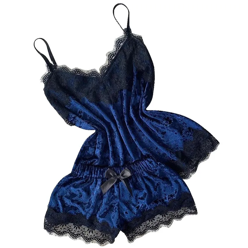 

Sexy Lingerie Set Velvet Home Pajamas Diamond Nightdress V-Neck Pyjamas Sleeveless Cute Cami Top and Shorts