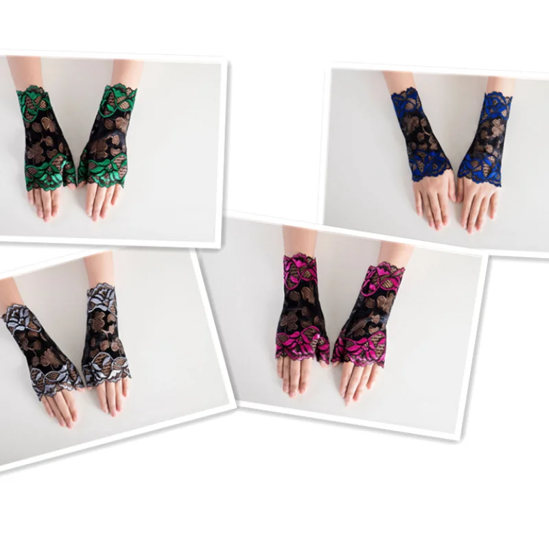 

Short summer thin section two-color lace sun protection half-finger gloves female riding UV protection dance performance gloves