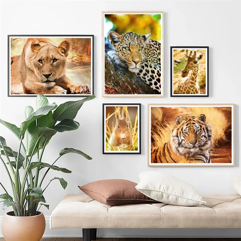 

Lion Tiger Zebra Giraffe Grassland Animal Wall Art Canvas Painting Nordic Posters And Prints Wall Pictures For Living Room Decor