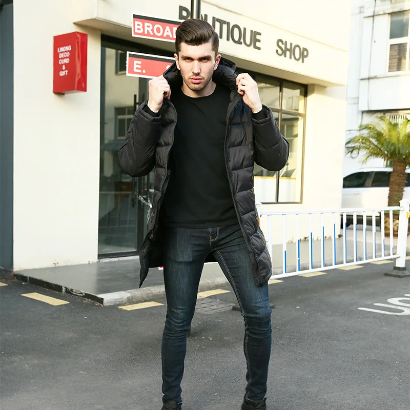2019 Winter long down jacket coat men hooded Slim Europe youth autumn men's cotton pad light padded | Мужская одежда