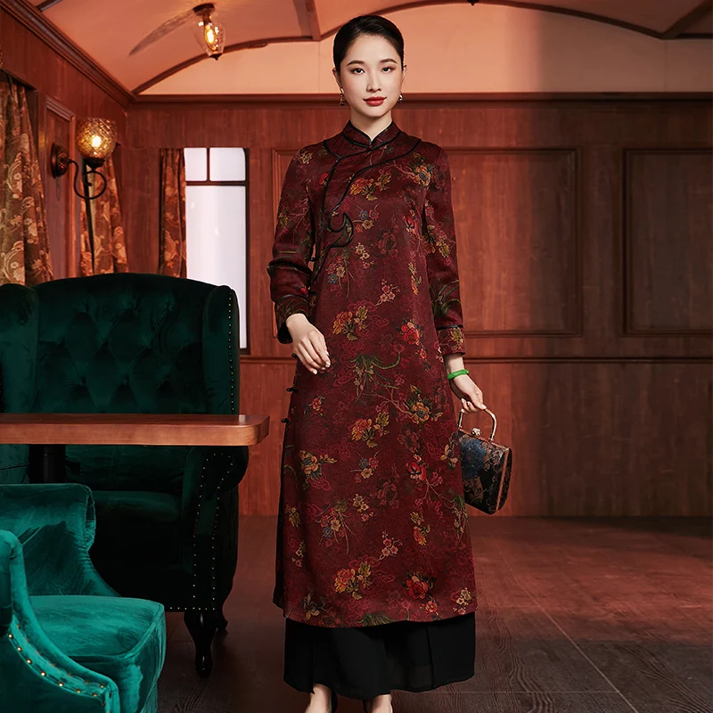 

Xiyue early spring 2021 New Retro Chinese style xiangyunsha improved long Chinese style loose cheongsam dress