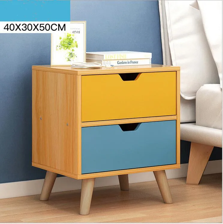 Скандинавский 2 ящиком прикроватный стол Спальня из цельного дерева Железный