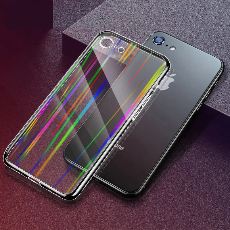 Градиентный Радужный лазерный чехол для телефона iPhone X XS Max XR прозрачные мягкие