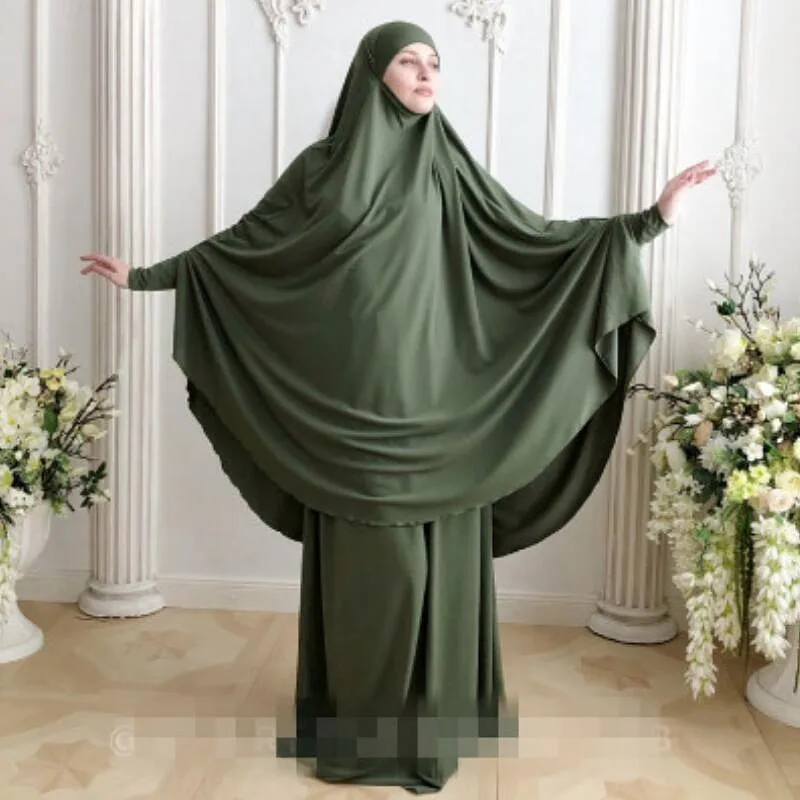 

2Pcs Muslim Prayer Garment Abaya Set Women Niqab Burka Saudi Arabia Hijab Long Khimar Ramadan Jilbab Skirts Amadan Worship Robe