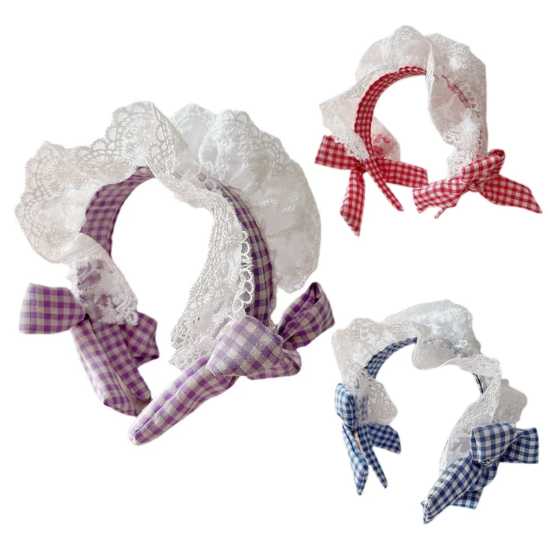 

Sweet Hair Accessories Women Washing Face Hairband Pleated Laces Elegant Bow Shape Headbands Lolita Hair Hoop for Girls