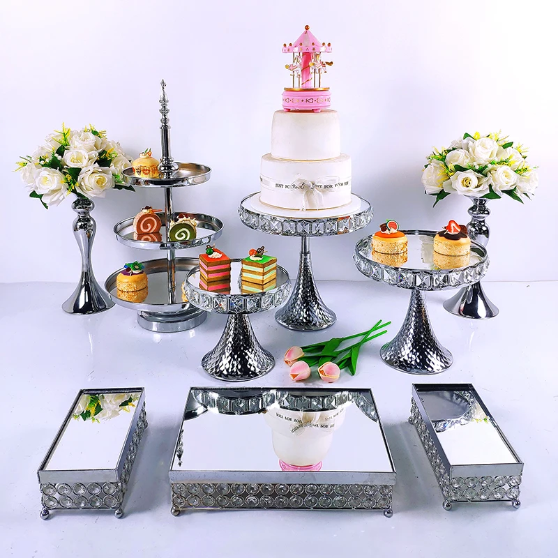 

Новинка, на возраст от 4 до 9 лет шт покрытые серебром Стенды для свадебного торта набор круглых День рождения десерт металлический кекс пьед...