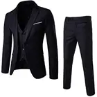 Костюм мужской из 3 предметов, элегантный костюм с брюками, брендовый облегающий деловой костюм на одной пуговице для вечеринки, черного цвета