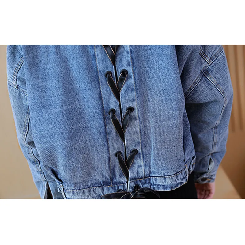 

Winter thick velvet lambswool denim jacket women warm coat big fur collar loose student outerwear short jeans jacket casual tops