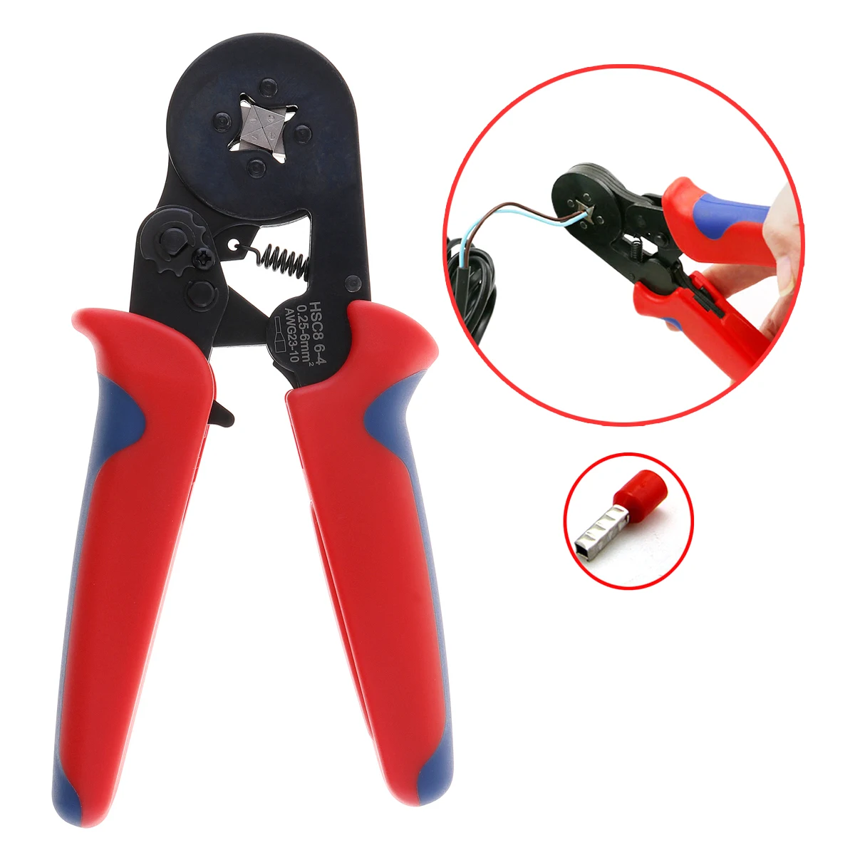 

HSC8 6-4A Mini Adjustable Crimping Pliers 0.25-6mm Terminals Crimping Tool Hands Pliers for 10-23AWG Terminals and Cables