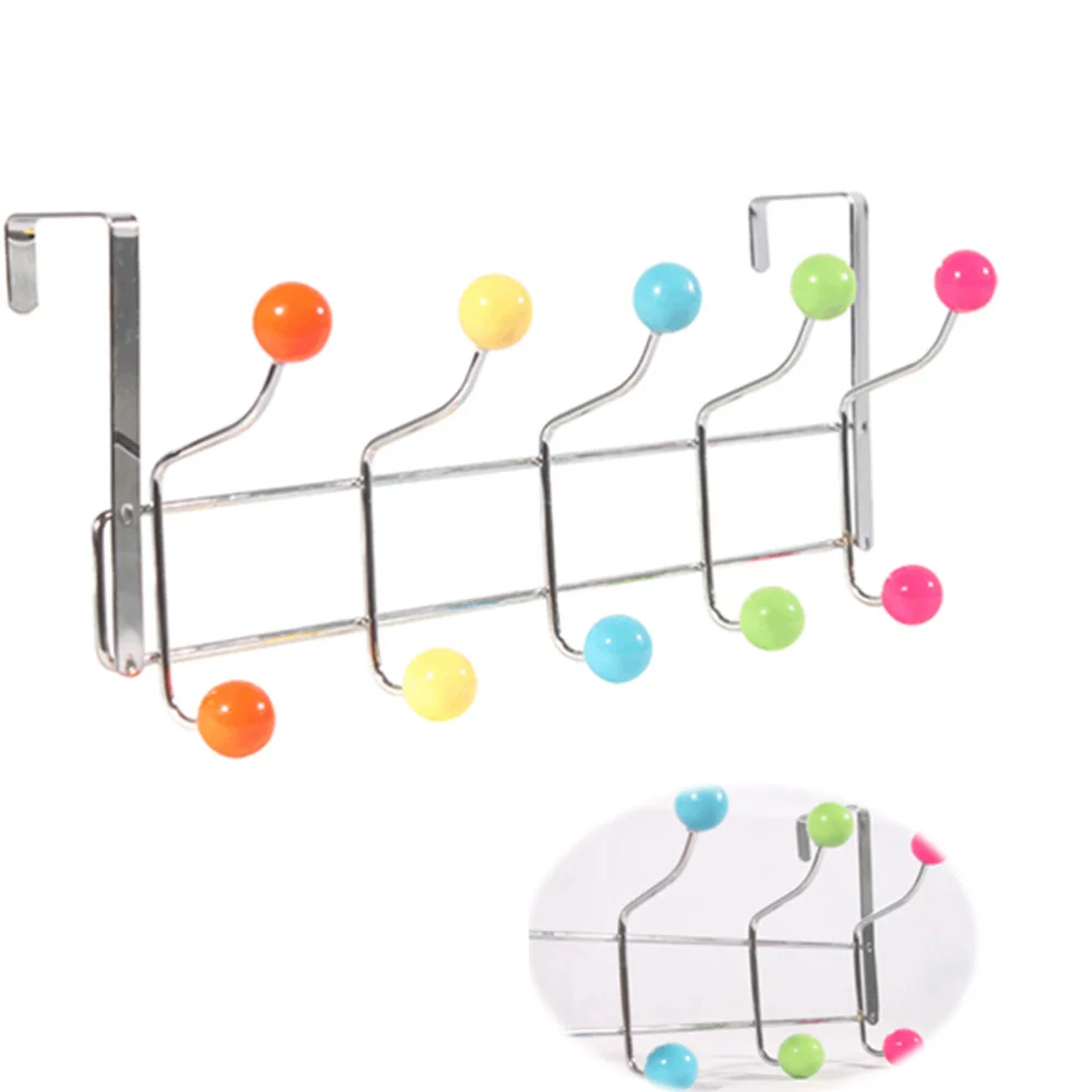 

Punch Free Over the Door Hangers Colored Beads Hanging Hook Rail Coat Handbag Hat 5-Hooks for Home Door