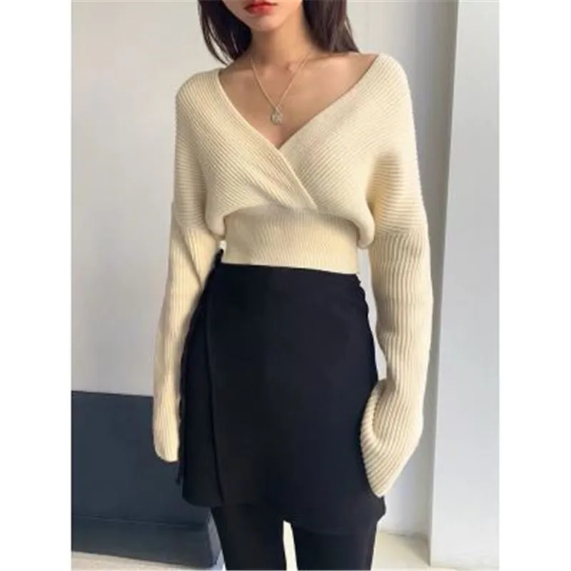 

Женский Однотонный свитер с V-образным вырезом, в полоску
