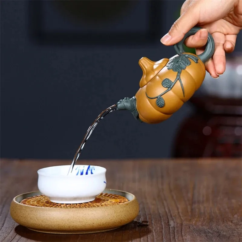 

Yixing Purple Clay Tea Pot Creative Handmade Pumpkin Shape Small Teapot Zisha Kung Fu Water Pot Office Kettle Tea Set Gift