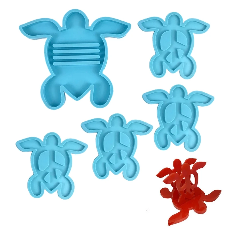 

5 Pcs/Set Tortoise Coaster + Stand Epoxy Resin Mold Cup Mat + Holder Silicone Mould DIY Crafts Home Decoration Casting Tools